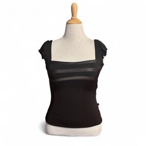 Just Cavalli Women's Medium Sweetheart Cap Sleeve Bandage Top Square Neck Black